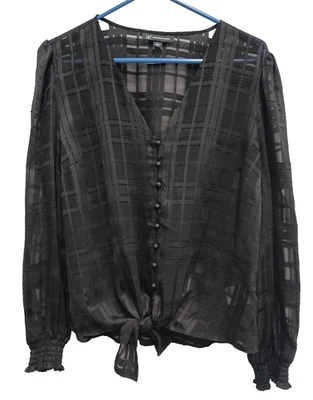 INC International Concept Womens Blouse Large Black Sheer Whimsygoth Fairy Foto 1 de 4