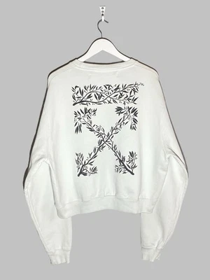 Off White Hanna Leaves Cropped Style Crewneck Sweatshirt White Women’s Size L - Image 1 of 4