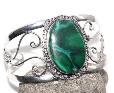 Brazalete enorme enchapado en plata 925 crisocola malaquita joyería tamaño 6,5" GW Foto 1 de 3