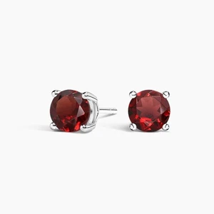 925 Sterling Silver Solitaire Natural Garnet Stud Earrings Gifts For Her - Picture 1 of 2