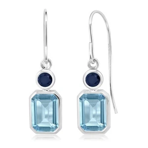 2.56 Ct Emerald Cut Sky Blue Topaz Blue Sapphire 925 Sterling Silver Earrings - Picture 1 of 3