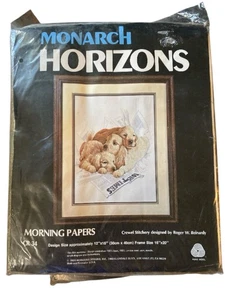 Monarch Horizons Morning Papers Welpen Crewel Stickpackung 1981 CR34 Neu - Bild 1 von 3