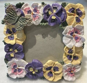 FIGI Desk Picture Frame Pansy Flowers Butterfly Nature Colors 3.5" X 3.5" Photo - Picture 1 of 6