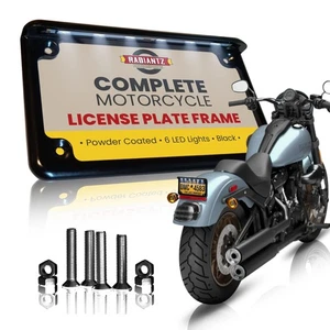 Motorcycle License Plate Frame with 6 White LED Lights, Slim Design Aluminum ... - Picture 1 of 5