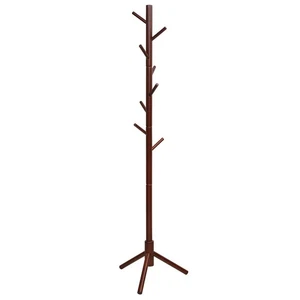 Coat Rack Freestanding, Rubber Wood Coat Stand with 8 Hooks, Height Adjustabl... - Foto 1 di 9