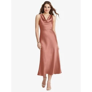 Vestido sin mangas Dessy Lovely Esme cuello capucha midi rosa desierto para mujer 2 $187 - Imagen 1 de 9