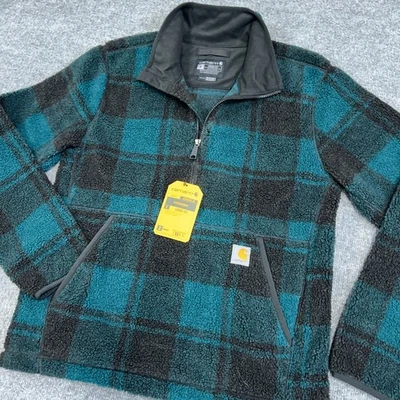 Carhartt Jacket Mens Small Blackwatch Plaid Loose Fit Fleece Sherpa Pullover NEW - Image 1 of 4