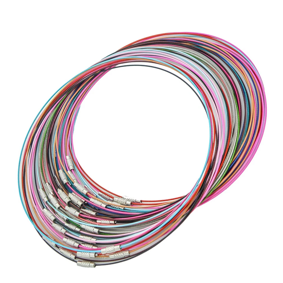 10 Collier Halsreifen Halsketten 45cm, Stahldraht Gewindeverschluss, Farbwahl - Bild 1 von 1
