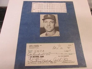 Carl Erskine Brooklyn and Los Angeles Dodgers Hand signed Check w/COA - Picture 1 of 2