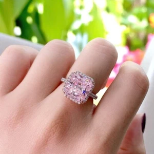 14k White Gold Radiant Cut Diamond Ring Pink Sapphire 4.40 Ct Wedding Lab Grown - Picture 1 of 12