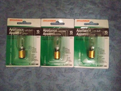 3 Sylvania Appliance Light Bulbs, 15 Watts, 120V, T7 Bulb, 15T7DC, 18200 - Image 1 of 2