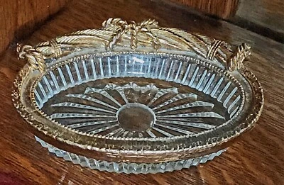 Vidrio de latón vintage trenzado doble borla Dorothy Draper estilo Hollywood Regency Foto 1 de 4