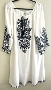 Raj Peasant Dress Boho Embroidered Ivory White Navy Blue Plus Size 2X - Picture 1 of 4