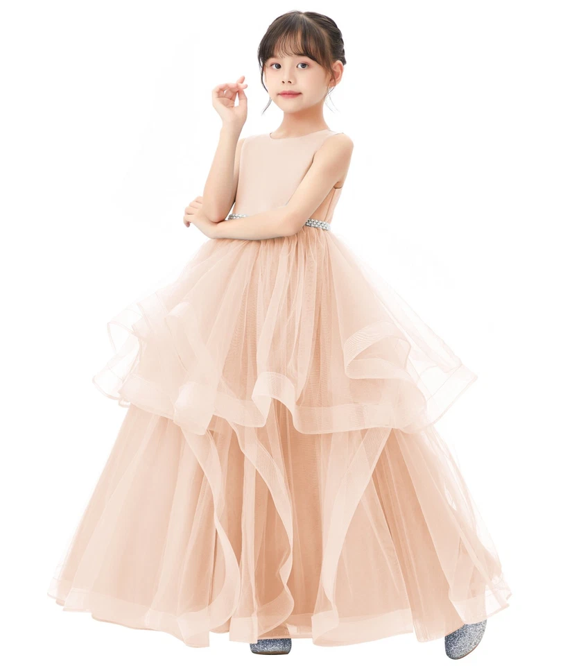 Heart Cutout Ruffle Skirt Flower Girl Dress Wedding Pageant Dress Princess Gown - Image 1 of 1