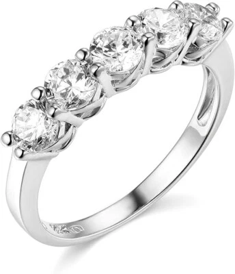 2 Ct Round Cut Real 14k White Gold 5-Stone Trellis Wedding Anniversary Band Ring - Image 1 of 3