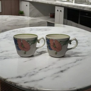 Vintage Villeroy Boch W. Germany Amapola orange blaue Blumen Porzellan Tasse ~ Lot 2 - Bild 1 von 8