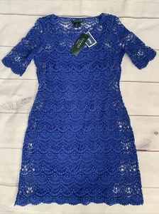 Ralph Lauren LRL women’s size small blue sheath dress embroidered overlay detail - Picture 1 of 12
