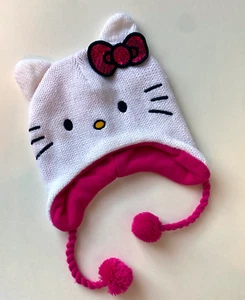 HELLO KITTY Girls Snuggly SO SOFT Knit Winter Hat Cap NWOT Ear Flaps, Chin Tie - Picture 1 of 8