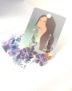 Purple Flower Earrings, Flower Earrings for Women, Purple Crystal Earrings - Picture 1 of 4