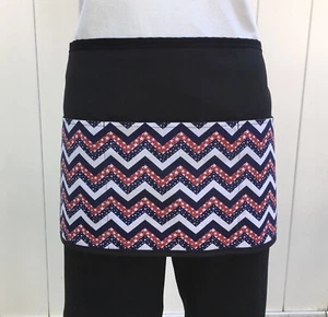 Patriotic Red White 3 Pockets Waitress Server black Half Waist Apron Restaurant - Picture 1 of 3