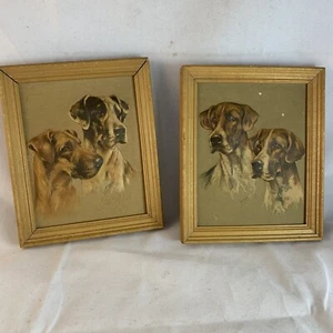 VTG Great Dane Art Prints Embossed Puffed 3D Framed M. GEAR Dog Fox Hounds - Picture 1 of 6