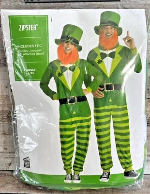 New Zipster St Patricks Day Leprechaun 1 Hooded Jumpsuit Adult L/XL COSTUME - Image 1 of 4