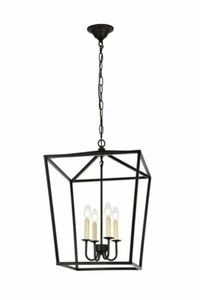 Chandelier 4 Light Black Dining Room or Kitchen Island Farmhouse Ceiling Lights - Picture 1 of 7