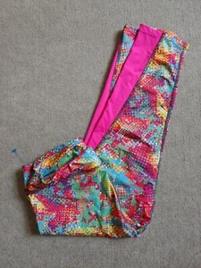 Puma Cropped Legging Girl's Size L 12 14 Pink Green Blue Yellow Dots Logo - Picture 1 of 6