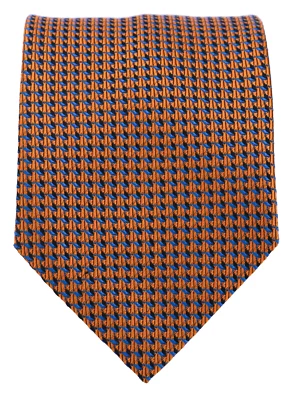 Richel Spain Men's Necktie 100% Silk Jacquard Orange Blue Geometric 60 x 3.75 - Image 1 of 3
