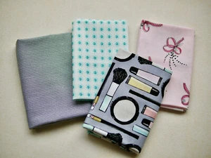 Stoffpaket Patchworkstoff 4 x 25x110 cm, Kosmetik, Streifen, Schleifen - Bild 1 von 4