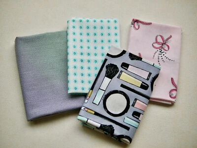 Stoffpaket Patchworkstoff 4 x 25x110 cm, Kosmetik, Streifen, Schleifen - Bild 1 von 4