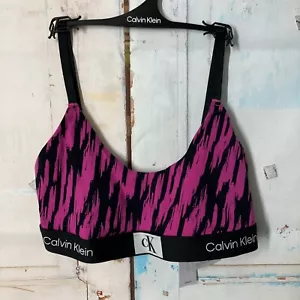 Calvin Klein Bralette Wirefree Unlined Pink/Fuchsia Black Logo Size Large NWT - Picture 1 of 10