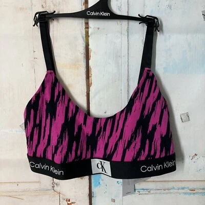 Calvin Klein Bralette Wirefree Unlined Pink/Fuchsia Black Logo Size Large NWT - Image 1 of 4