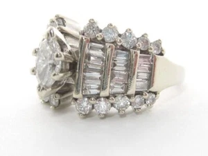 Cluster Wedding 2 Ct Marquise Cut Lab Created Diamond 14K White Gold Plated Ring - Picture 1 of 5