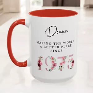 50th birthday mug 1974 floral gift for her mom grandma personalized coffee cup - Picture 1 of 33