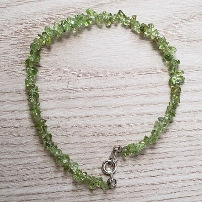 Hand- Made GENUINE * PERIDOT STONE * BRACELET 7.5" Long ,3-5MM - USA - Image 1 of 4
