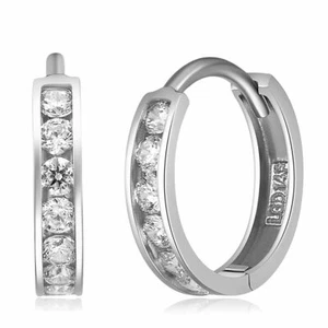 1.00Ct Simulated Diamond Huggie Hoop Earrings 14K White Gold Round Cut VVS1 - Picture 1 of 3
