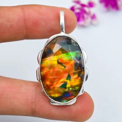 Hermosa Piedra Preciosa Ammolita Hecha a Mano Plata de Ley 925 Joyería Colgante Regalos Foto 1 de 4