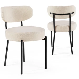 Dining Chairs 2-Set Round Kitchen Chair with Curved Backrest Mid Century Modern - Picture 1 of 23