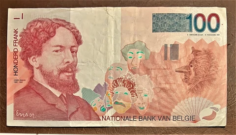 BELGIUM 100 francs ND (1995-2001) P147 VF Ensor, maskes / beach scene Cover
