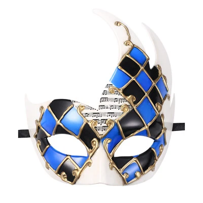 Men Charming Blue Lattice Note Half Face Mask Halloween Venetian Masquerade Gift - Image 1 of 4