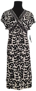 APT 9 Stretch Black and White Floral Geometric V-neck Jersey Dress XL - Picture 1 of 7