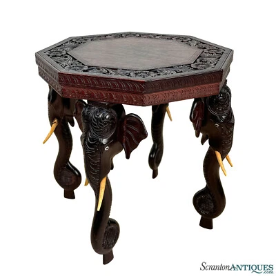 Vintage Anglo-Indian Carved Rosewood Elephant Plant Stand Table - Image 1 of 4