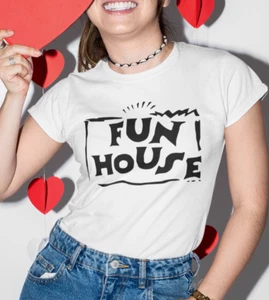 FUN HOUSE, Ladies Girls Costume Fancy Dress TV Games T-shirt 80s 90 Personalised - Picture 1 of 4