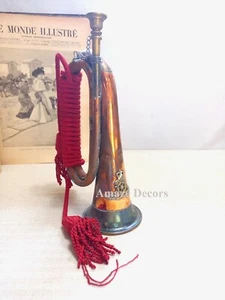 12" Hunting Bugle with Rope & Tassels - Brass Copper Horn Musical Instrument - Foto 1 di 6