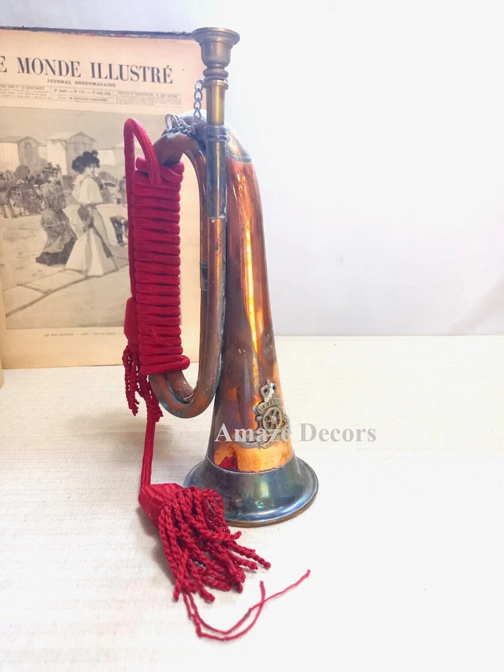 Corneta de caza de 12" con cuerda y borlas - Instrumento musical de cuerno de cobre de latón Foto 1 de 4