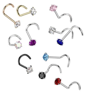 Juego de puntas 18G 20G circonita cúbica nariz perno anillo titanio sacacorchos fosa nasal piercing - Imagen 1 de 12