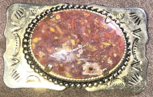 Vintage Nickel Silver Oval Red Speckled Stone - Picture 1 of 4