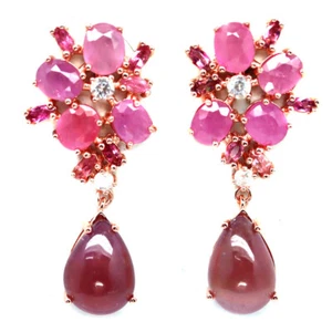 925 Sterling Silver 9 x 12 MM. Red Ruby, Tourmaline & Zircon Earrings - Picture 1 of 4