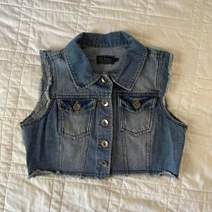 Ci sono western denim vest girls size large Y2K boho hippie buttons cutoff faded - Picture 1 of 4